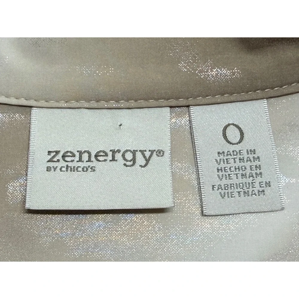 Zenergy by Chicos Womens Metallic‎ Full Zip Neema Vest Tan Silver Size 0(U.S 4)